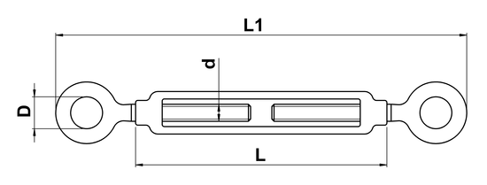 technical drawing of Turnbuckle with Open Body and Two Eyes