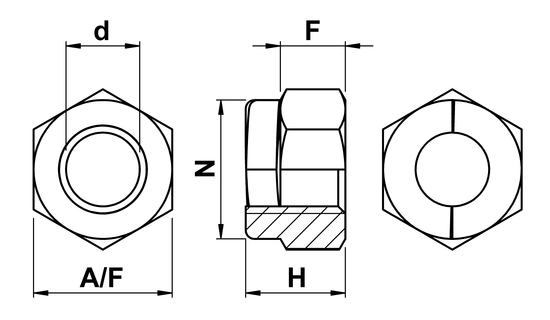 technical drawing of UNC Aerotight All Metal Locking Nuts