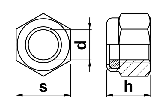 technical drawing of UNC Nylon Insert Hex Nuts IFI-100/107