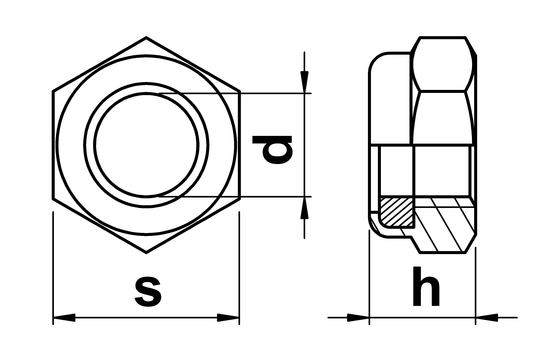 technical drawing of UNC Nylon Insert Hex Nuts Thin Type