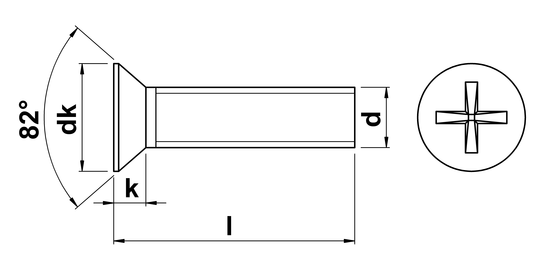 technical drawing of UNC Phillips Csk Machine Screws ASME B18. 6.3