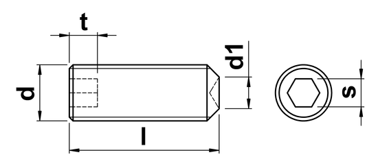 technical drawing of UNF Cup Point Grub Screws ASME B18.3