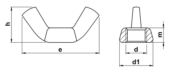 technical drawing of UNF Wing Nut ASME B18.6.9