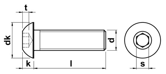 technical drawing of Unbrako Socket Head Button Screws ISO 7380