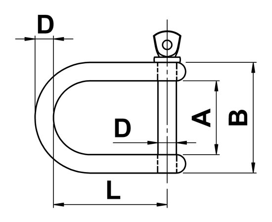 technical drawing of Wide 'D' Shackle
