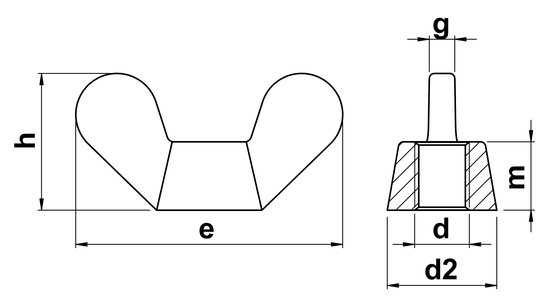 technical drawing of Wing Nuts DIN 315 German Form