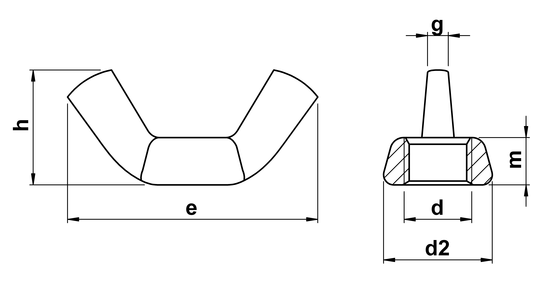 technical drawing of Wing Nuts Similar to DIN 314/315 American Form