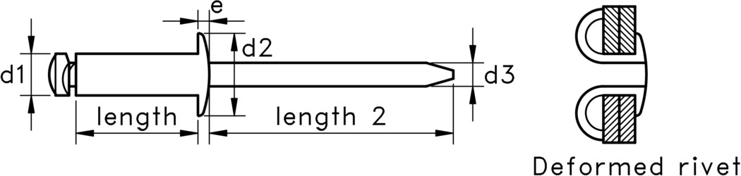 technical drawing of a Dome Head Peel Blind Rivet