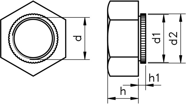 technical drawing of Hexagonal Insert Press Nuts