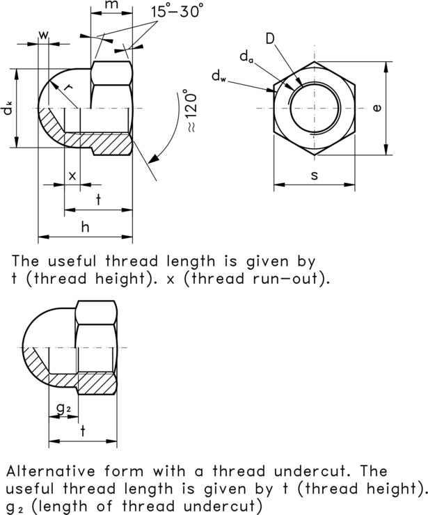 technical drawing of Dome Nuts DIN 1587