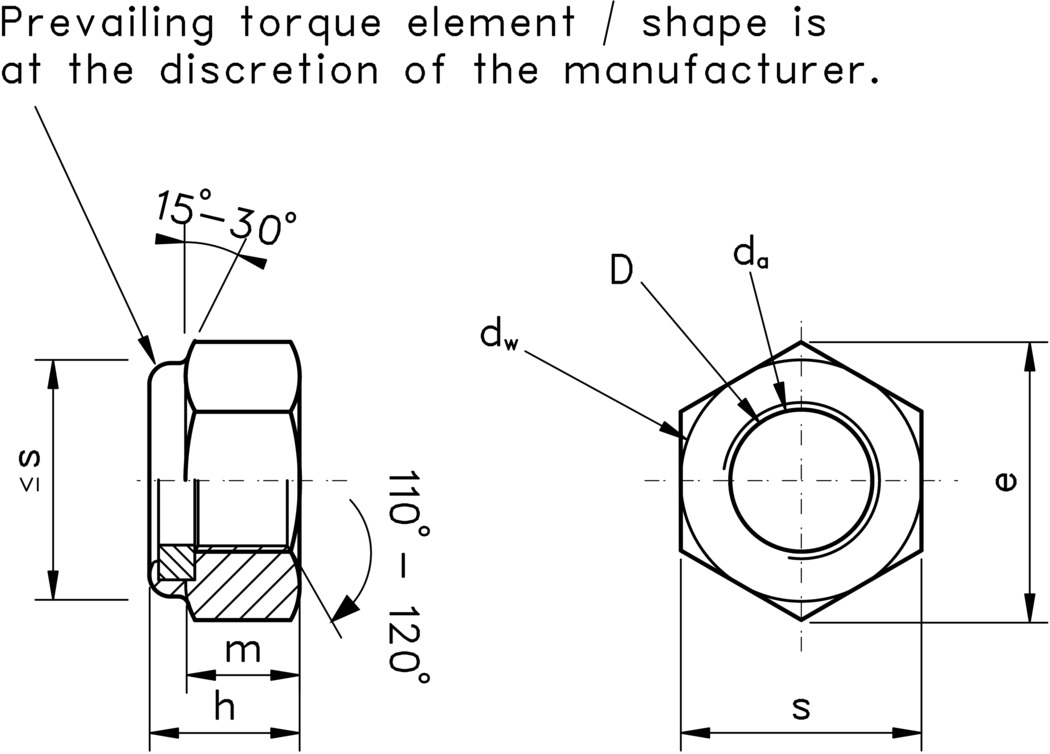 technical drawing of Thick Nyloc Nuts (Type P) DIN 982