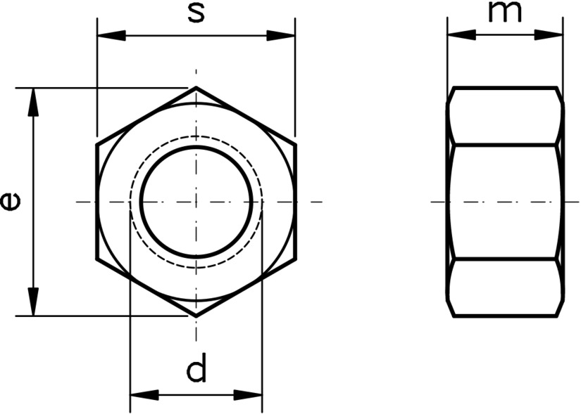 technical drawing of UNF Full Hex Nut, to ASME B18.2.2
