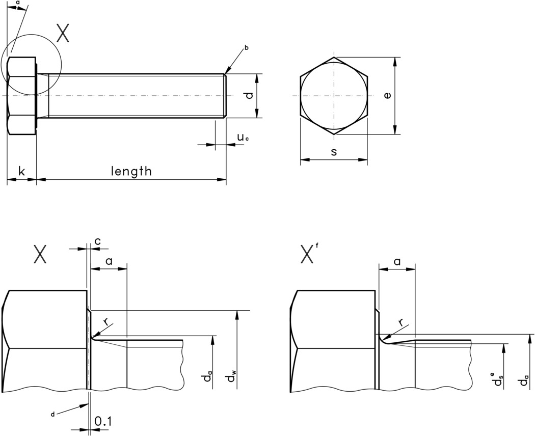 DIN 933 Hex Head Set Screw Technical Drawing