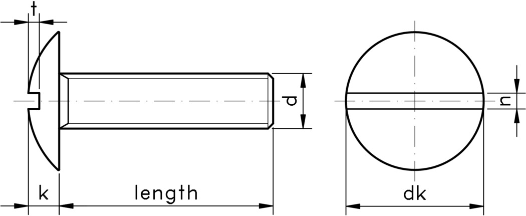technical drawing of a Slotted Mushroom Head Screw