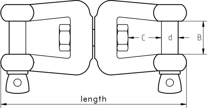 technical drawing of Shackle with Swivel Fork Fork