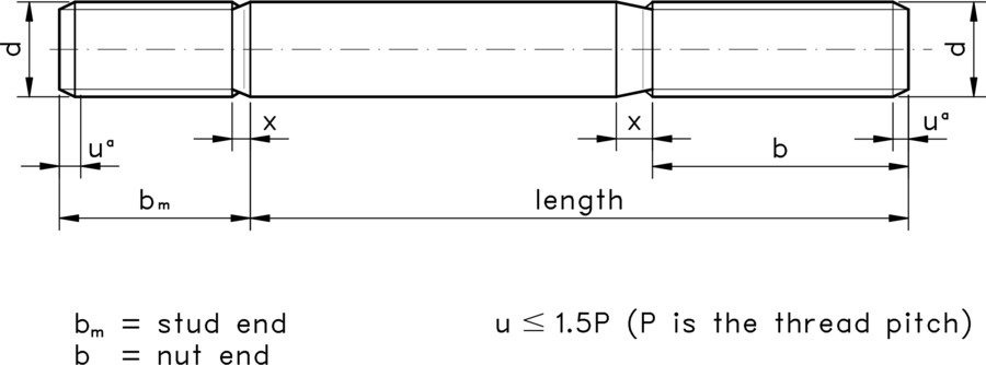 technical drawing of a stud with a length of engagement equal to about 2 x diameter