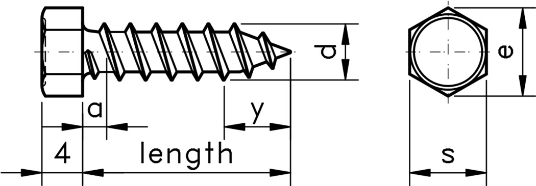 technical drawing of Hex Self Tapping Screws Type C (AB)  - DIN 7976  (ISO 1479)