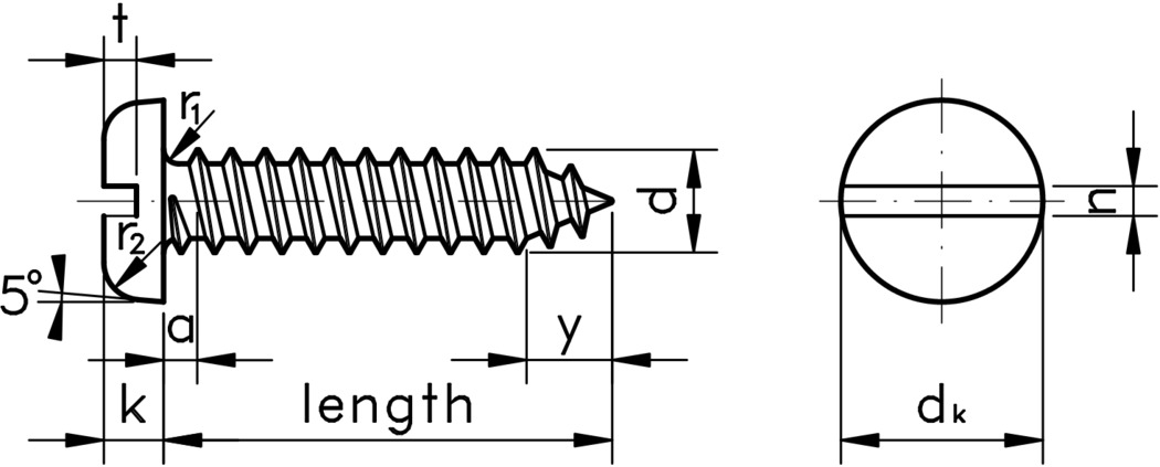 technical drawing of Slotted Pan Self Tapping Screws Type C (AB)
