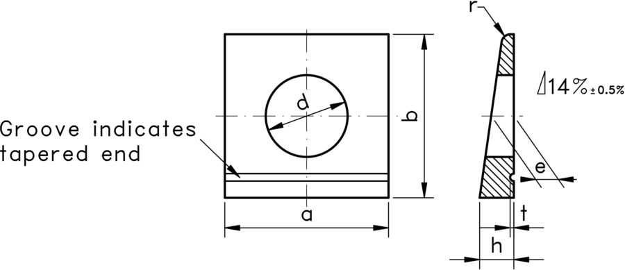 technical drawing of Square Taper Washers for I-Sections, to DIN 435