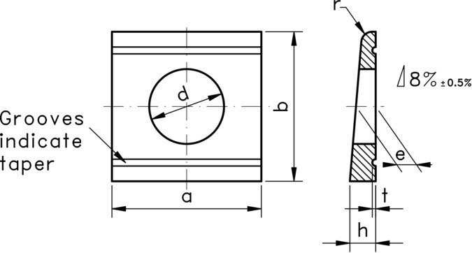 technical drawing of Square Taper Washers for U-Sections, to DIN 434