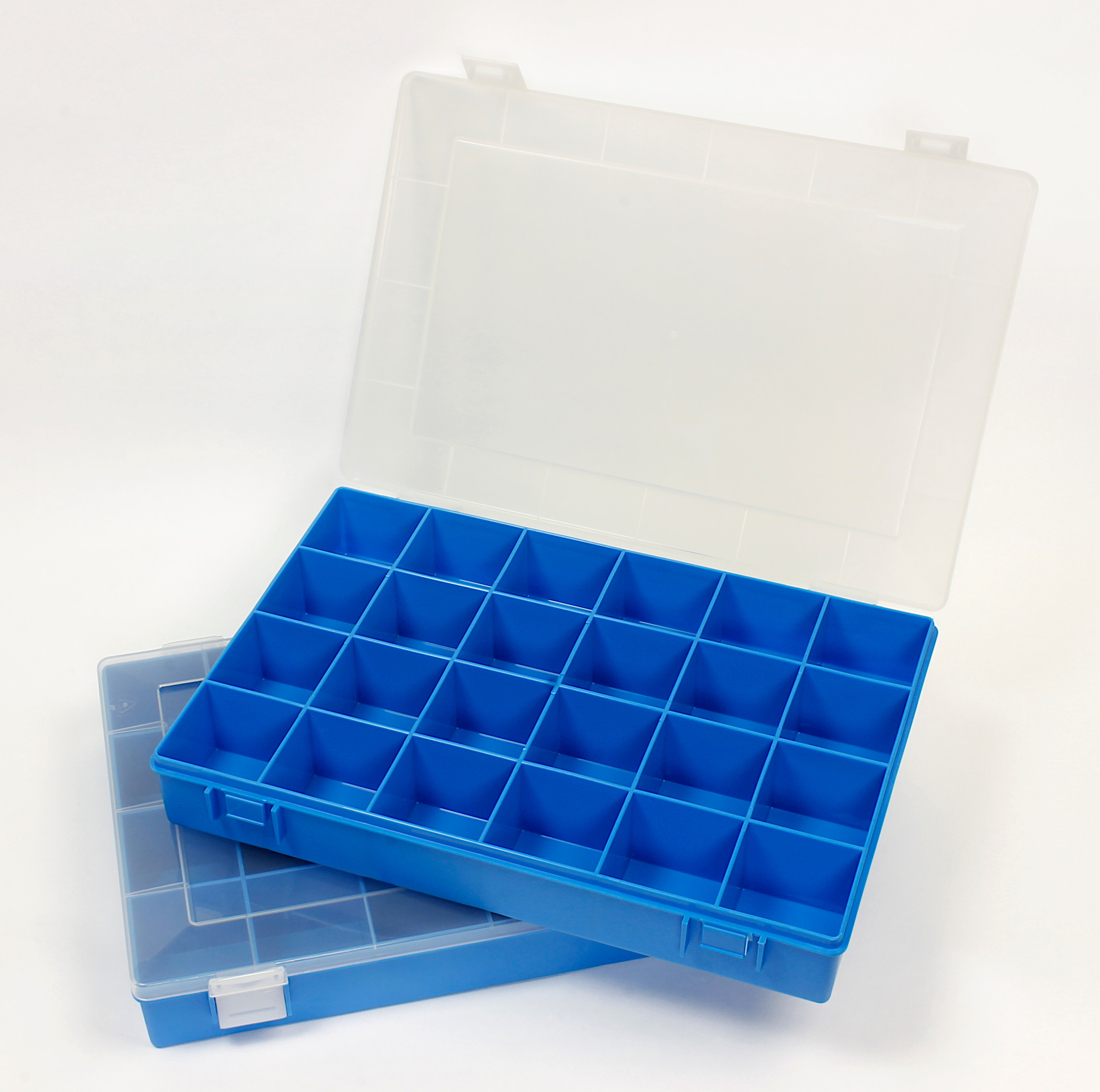 Blue Storage Case 335mm with Transparent Lid and 24 Compartments