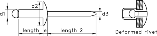 technical drawing of Blind Rivets with Large Pan or Dome Head