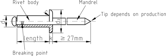 technical drawing of Blind Rivets with Pan or Dome Head to DIN 7337