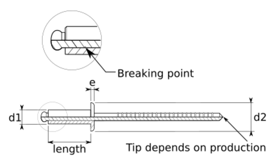 technical drawing of Blind Rivets with Pan or Dome Head to ISO 15983