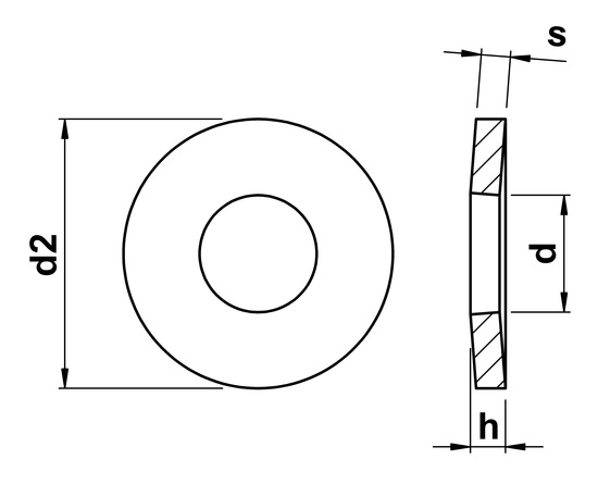 technical drawing of Conical Spring Washers (Belleville Type) DIN 6796