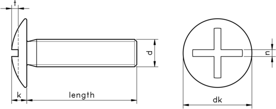 technical drawing of Double Slot Mushroom Head Screws NF E 25-129