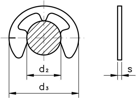 technical drawing of E Clip Retaining Rings to DIN 6799