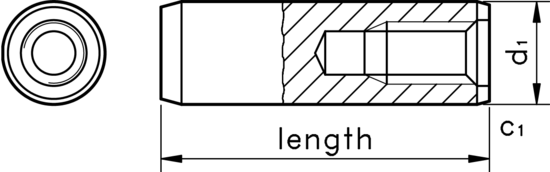 technical drawing of Extractable Dowel Pins ISO 8733