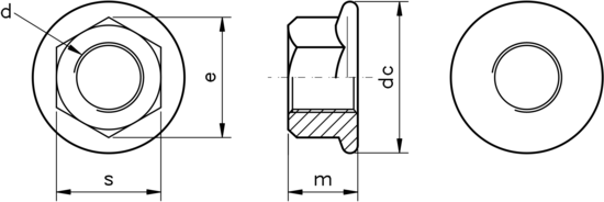 technical drawing of Hex Flange Nut Unserrated Metric Fine Pitch Thread DIN 6923
