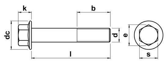 technical drawing of Hex Head Flange Bolts with Serrations EN 1665 / DIN 6921