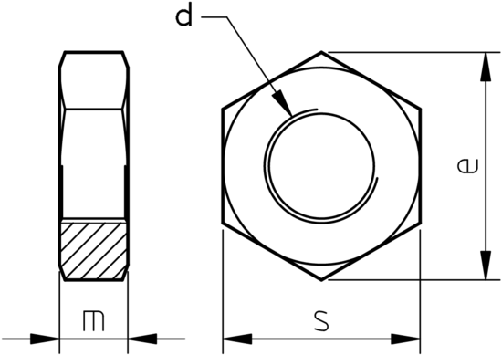 technical drawing of Hex Nuts DIN 936