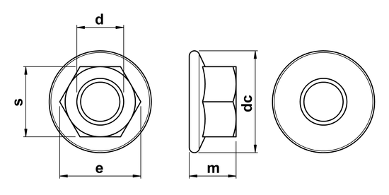 technical drawing of Hex Plain Flange Nuts EN 1661 (DIN 6923)