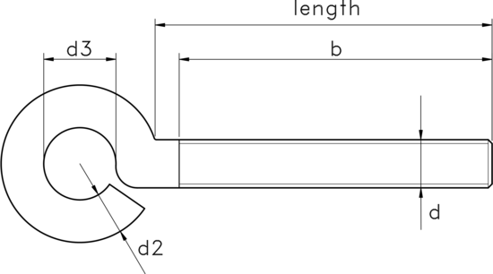 technical drawing of Metric Thread Screw with Open Eye