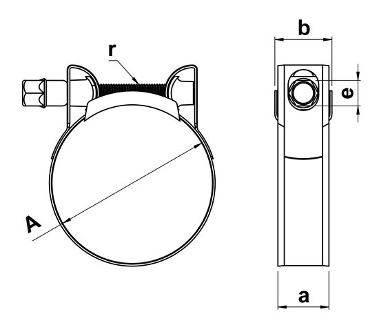 technical drawing of Mikalor Supra Hose Clamps W2 with a Black Satin Finish