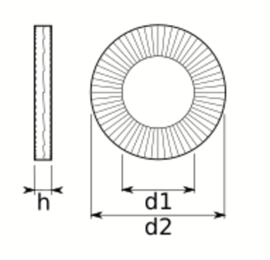 technical drawing of Nord-Lock Washer Original SP Type - Imperial Sizes