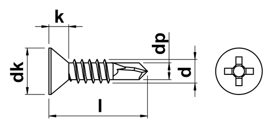 technical drawing of Phillips Csk Self Drilling Screws