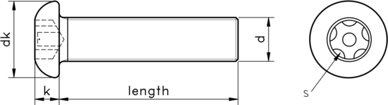 technical drawing of Pin 5 Lobe Button Security Screws