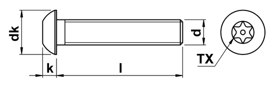 technical drawing of Pin Torx Button Security Screws