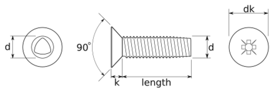 technical drawing of Pozi Csk Thread Rolling Screws for Metal DIN 7500 Type ME-Z