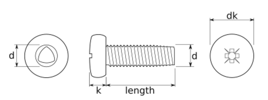 technical drawing of Pozi Pan Thread Rolling Screws for Metal DIN 7500 Type CE-Z