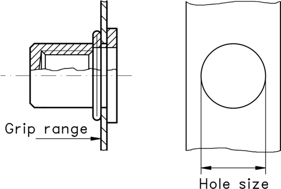 technical drawing of Rivet Nut Knurled with Flat Head, Closed Type
