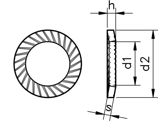 technical drawing of Schnorr Safety Washer Type VS
