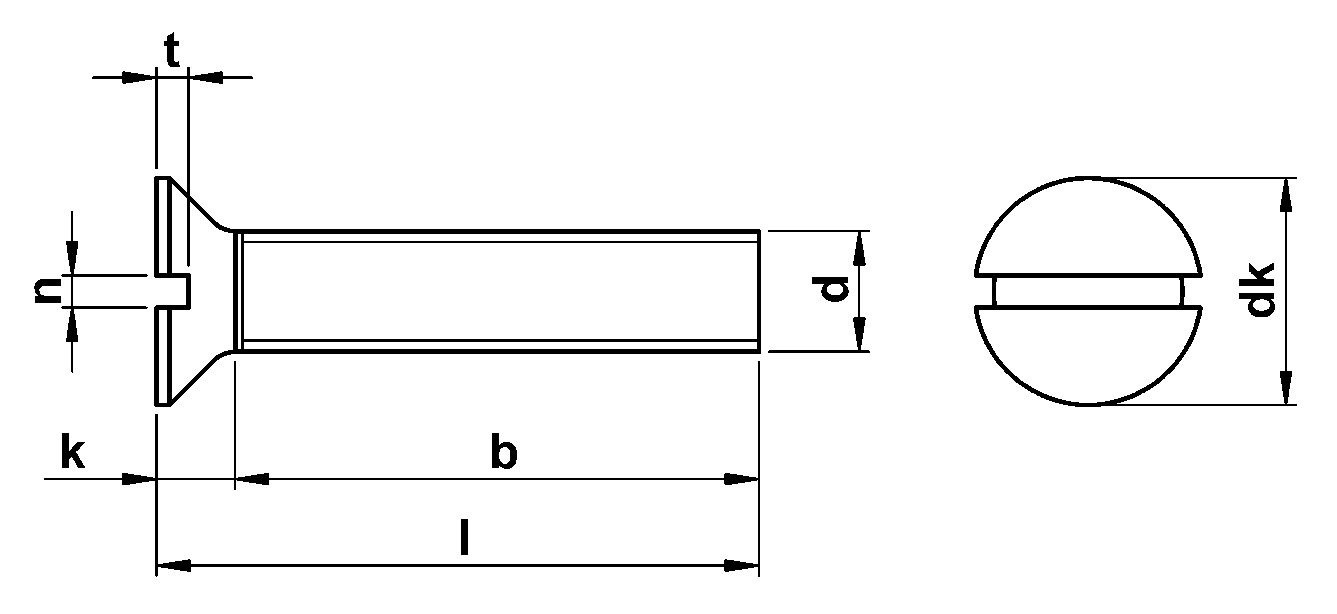 technical drawing of Slotted Countersunk Machine Screws DIN 963