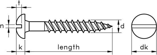 technical drawing of Slotted Round Head Wood Screws BS 1210