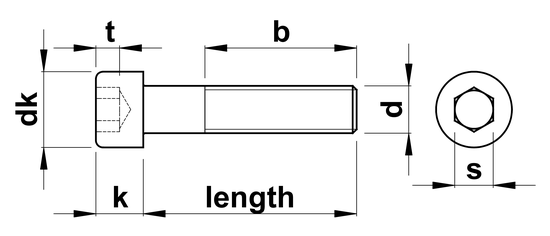 technical drawing of Socket Head Cap Screws DIN 912 (ISO 4762)