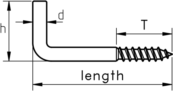 technical drawing of Square Hook with Wood Thread